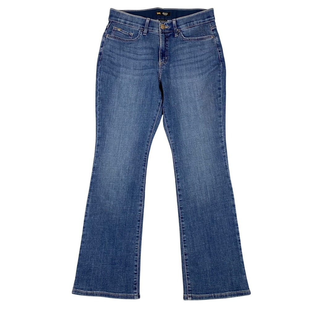 Lee Flex Motion Regular Fit Bootcut Mid Rise Jeans Women 10 Short Blue Denim